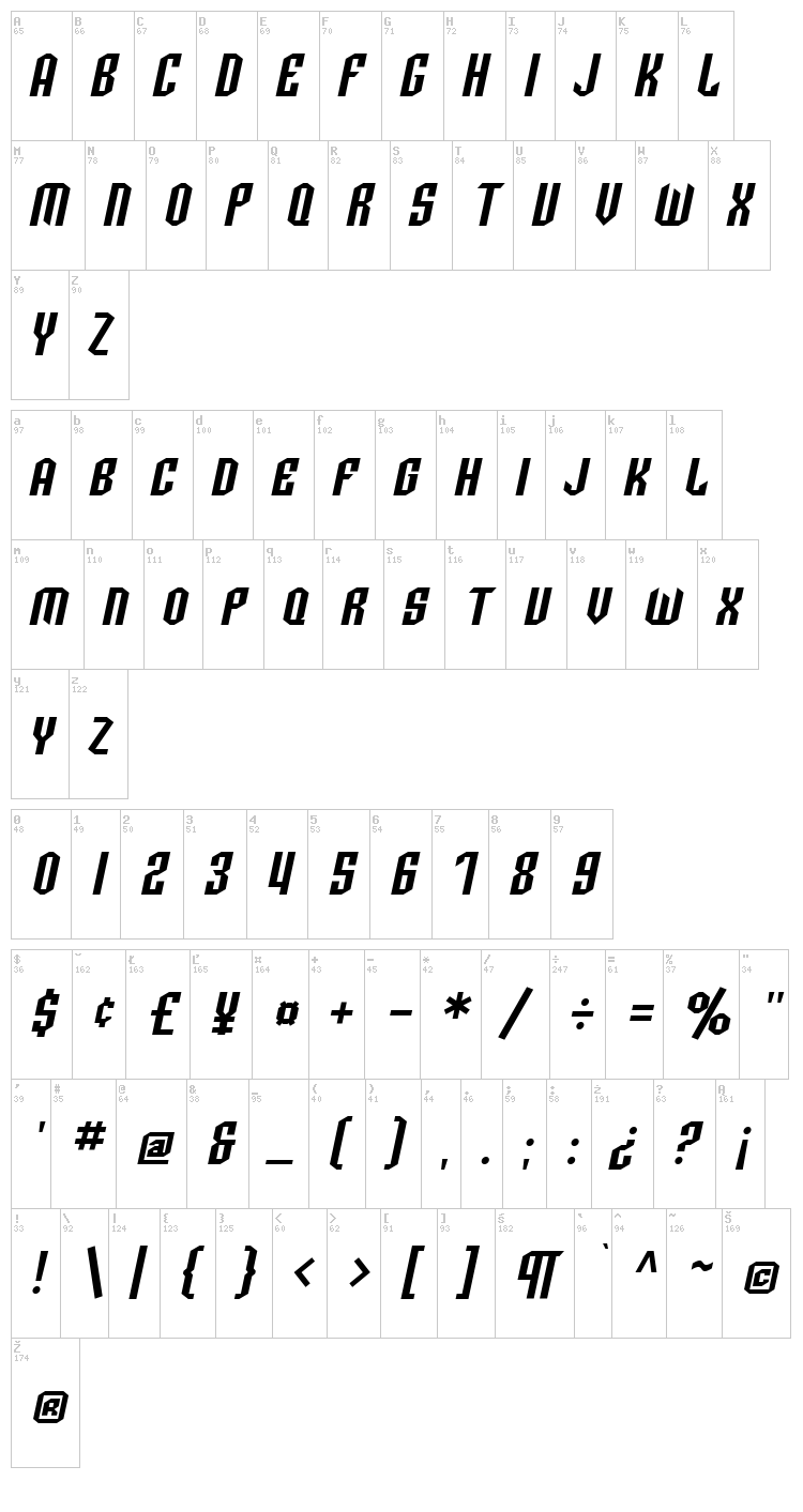 SF Archery Black font map